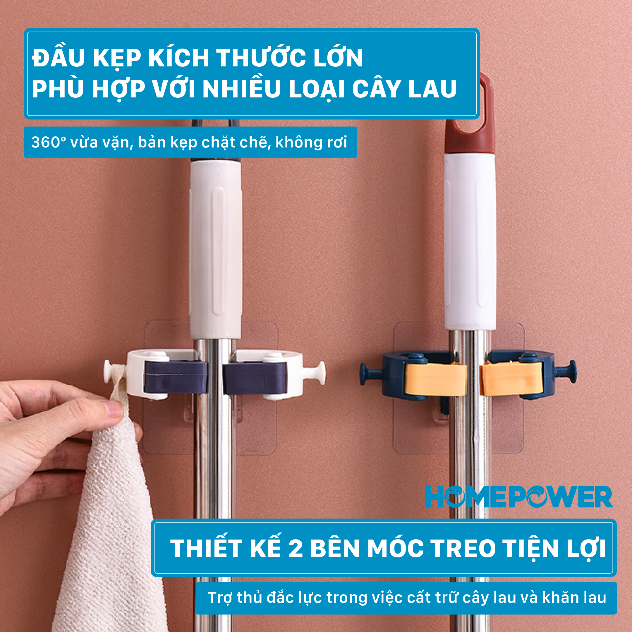 Móc treo cây lau nhà dán tường đa năng HOMEPOWER