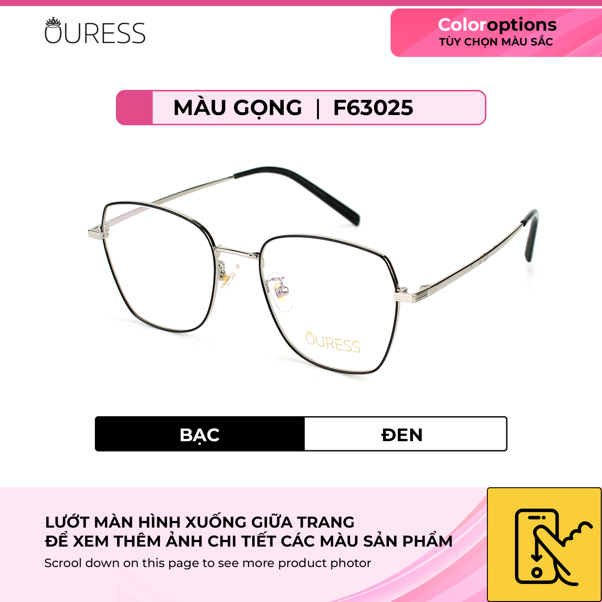 Gọng kính cận F63025 chất liệu titan thời trang mắt kính OURESS nam nữ siêu nhẹ siêu bền
