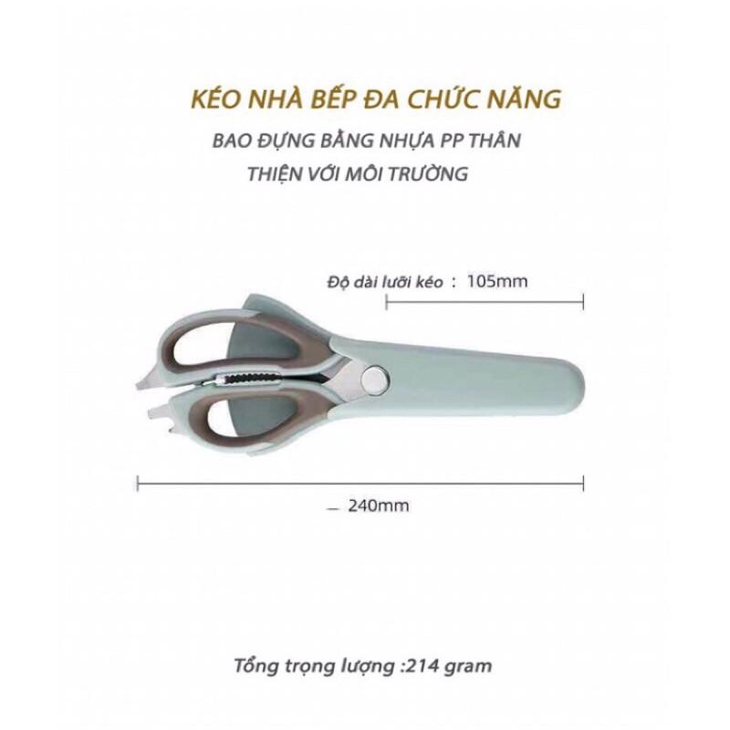 Kéo nhà bếp đa chức năng có bao đựng rất tiện lợi Kéo được làm bằng inox cao cấp Rất nhiều công dụng thể hiện trên hình