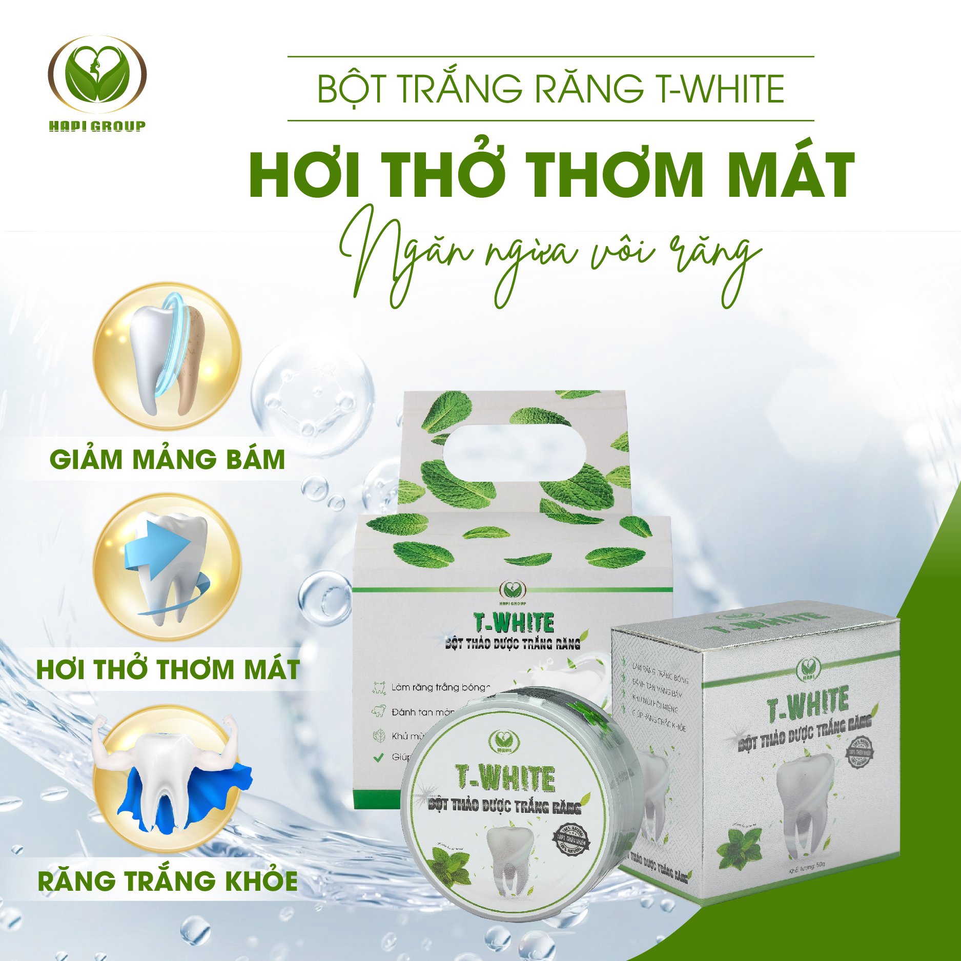 Bột Thảo Dược Trắng Răng T-White 50g giảm hôi miệng nhiệt miệng viêm nướu giúp trắng răng hơi thở thơm mát