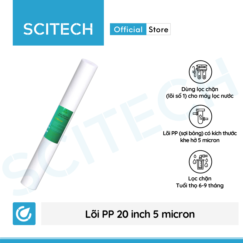 Lõi lọc nước số 1 PP 20 inch 5 micron dùng trong máy lọc nước RO, bộ lọc thô - Hàng chính hãng