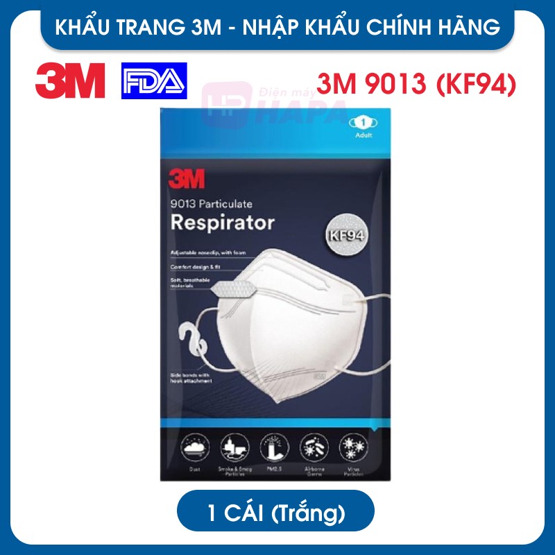 Khẩu Trang 3M KF94 9013 Đạt Chuẩn FDA Lọc Bụi Mịn PM2.5 Chống Vi Khuẩn Virus, Nhập Khẩu Hàn Quốc - Hàng Chính Hãng 3M - Khẩu Trang Y Tế Chuẩn 3D Mask Phòng Độc, Chống Giọt Bắn, Thiết Kế Thoải Mái Khi Đeo