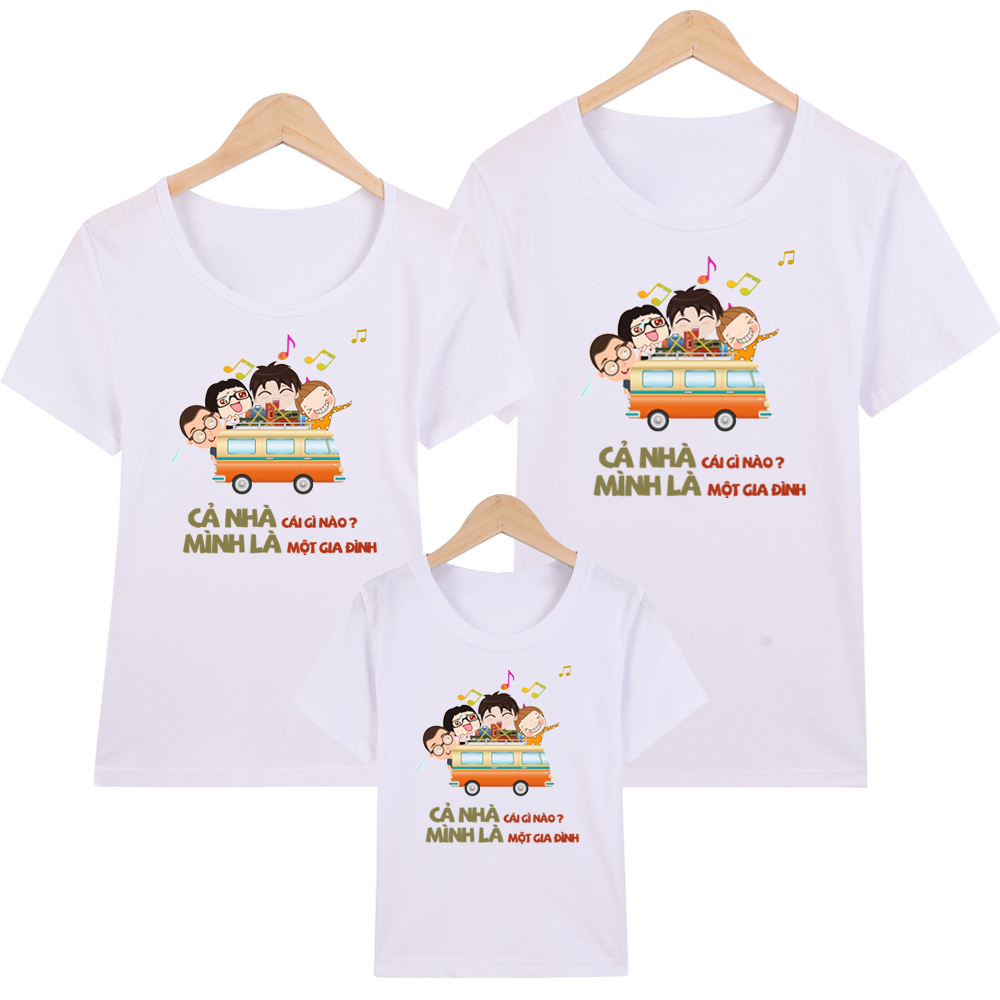 Áo thun gia đình Cả Nhà Mình Là Cái Gì Nào ATGD09-Trắng