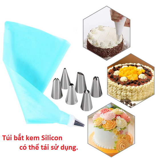 Bộ 6 đui bắt bông kem kèm chốt và túi đựng kem tiện lợi. làm bánh Cookie, trang trí bánh