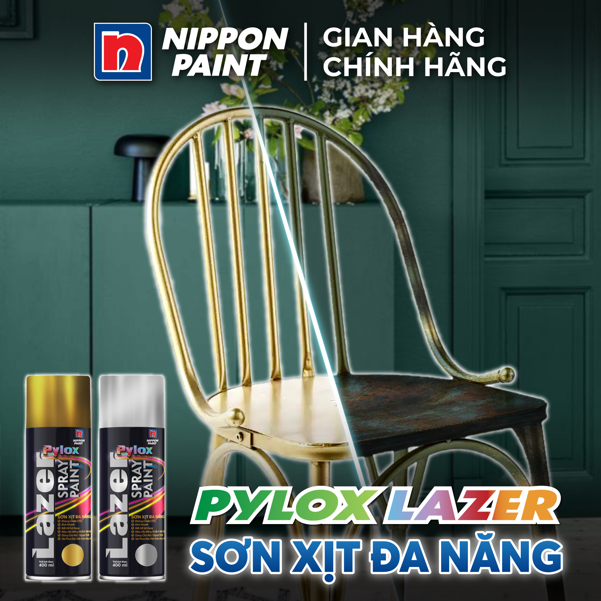 Sơn xịt đa năng Pylox Lazer | Nhóm màu thông dụng | Chính hãng NIPPON PAINT - Dung tích 400ml