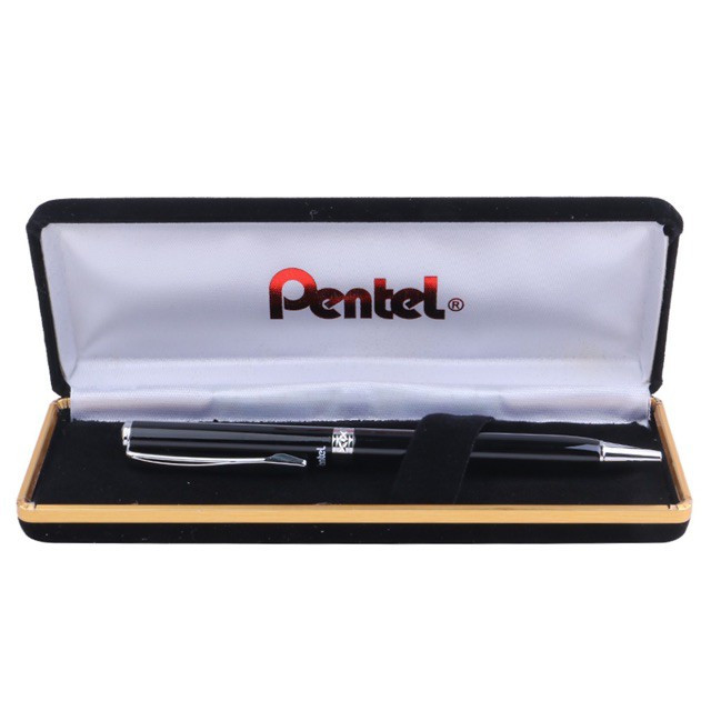 Bút Ký Cao Cấp Pentel B811A-C Thân Đen Viền Trắng Nét 0.8mm - Mực Xanh