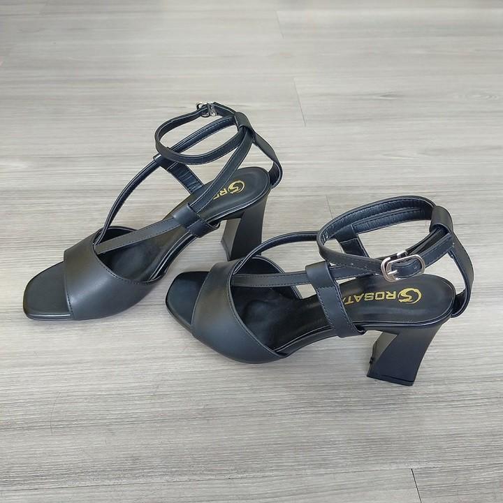 Giày sandal nữ cao gót 7 phân hàng hiệu rosata hai màu đen trắng ro346