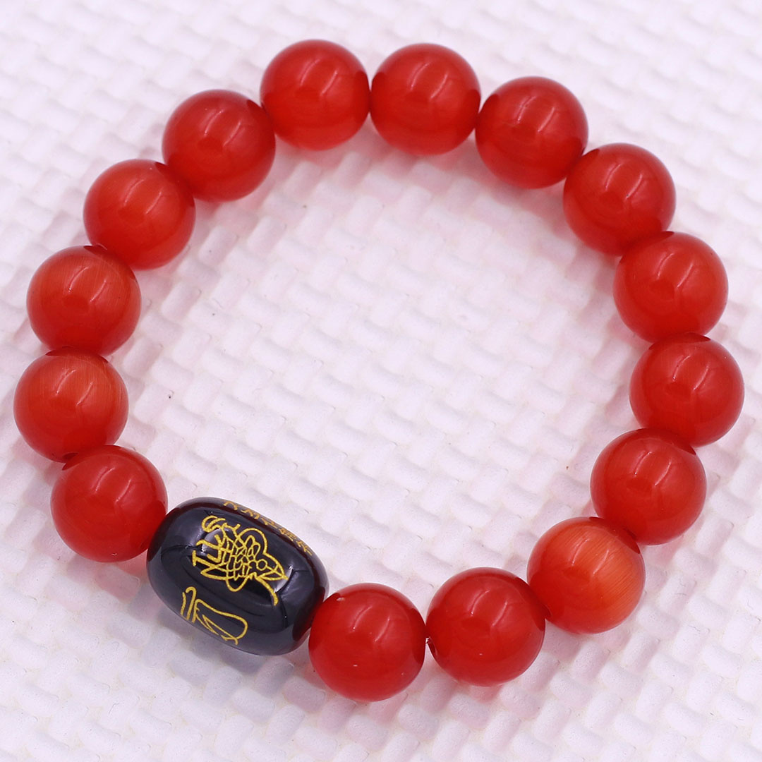 Vòng chuỗi đeo tay đá mắt mèo đỏ 10 ly charm hạt giải thái tuế phù, vòng chuỗi phong thủy, giải năm hạn thái tuế