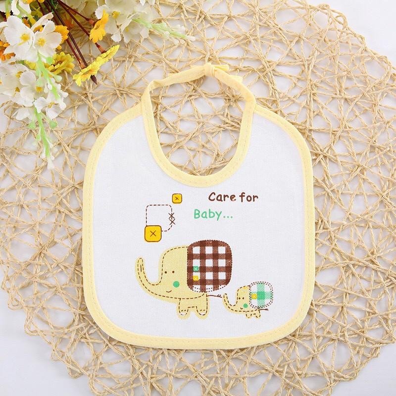 Yếm ăn vải cotton mềm mịn 2 lớp, lớp đáy chống thấm , thiết kế hình voi ngộ nghĩnh đáng yêu cột dây cho bé