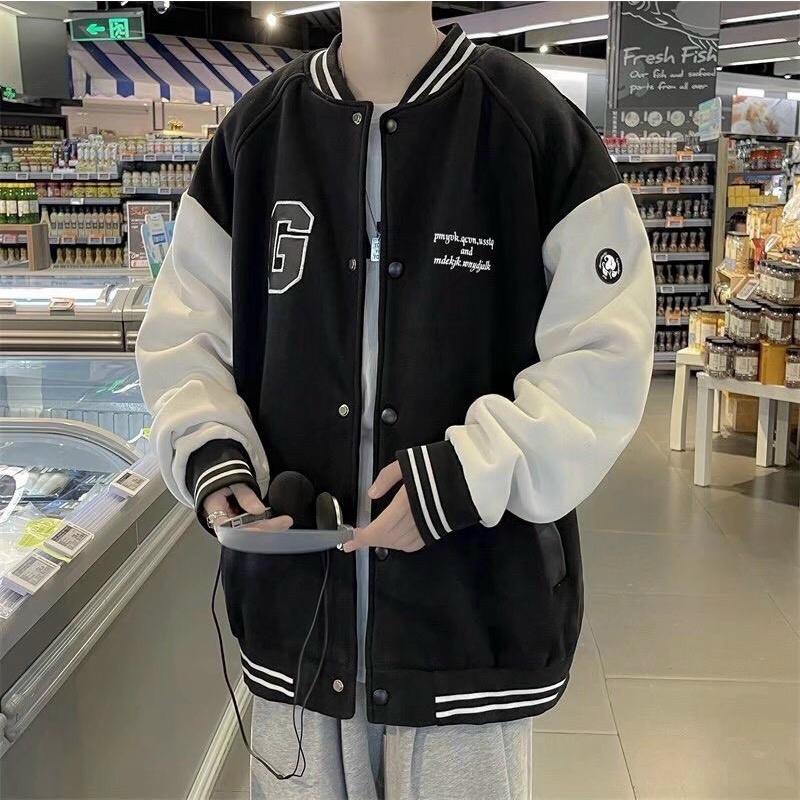 Áo Khoác Cardigan Bomber Nỉ Bông IN LOGO G Form Rộng Basic Nam Nữ Unisex Ulzzang