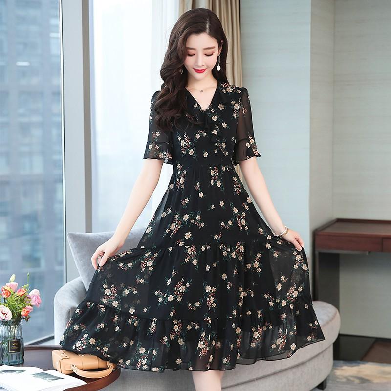 Đầm Voan Hoa Nữ Dáng Xòe Thanh Lịch VH01- Hàng Quảng Châu Cao Cấp