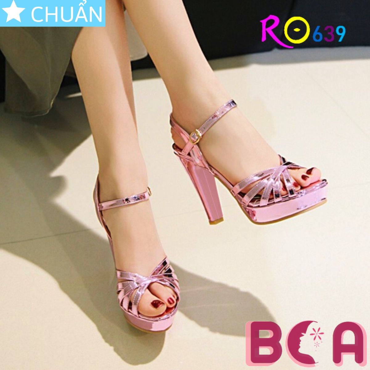 Sandal cao gót nữ 8 phân RO639 ROSATA tại BCASHOP sang trọng và sành điệu với da bóng và màu sắc nổi bậc