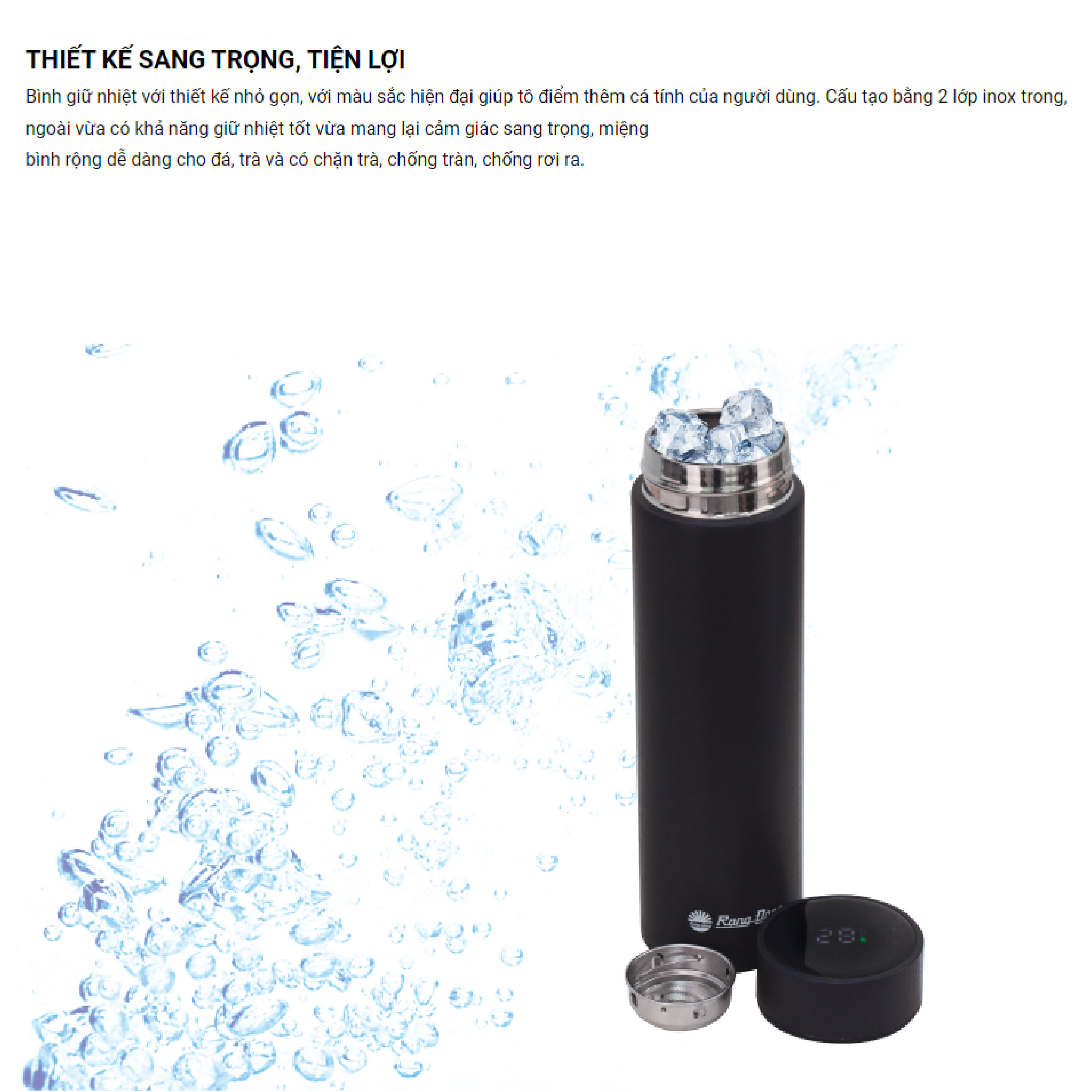 Bình giữ nhiệt Inox Rạng Đông 500ml nắp bình có hiển thị nhiệt độ nước RD-BGN05ST1.E - Hàng chính hãng