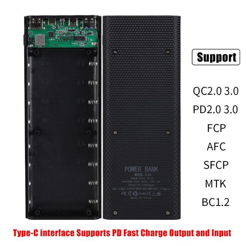 Vỏ pin sạc dự phòng QC3.0 USB màn hình LCD 8x18650 có thể tháo rời tùy chọn màu sắc