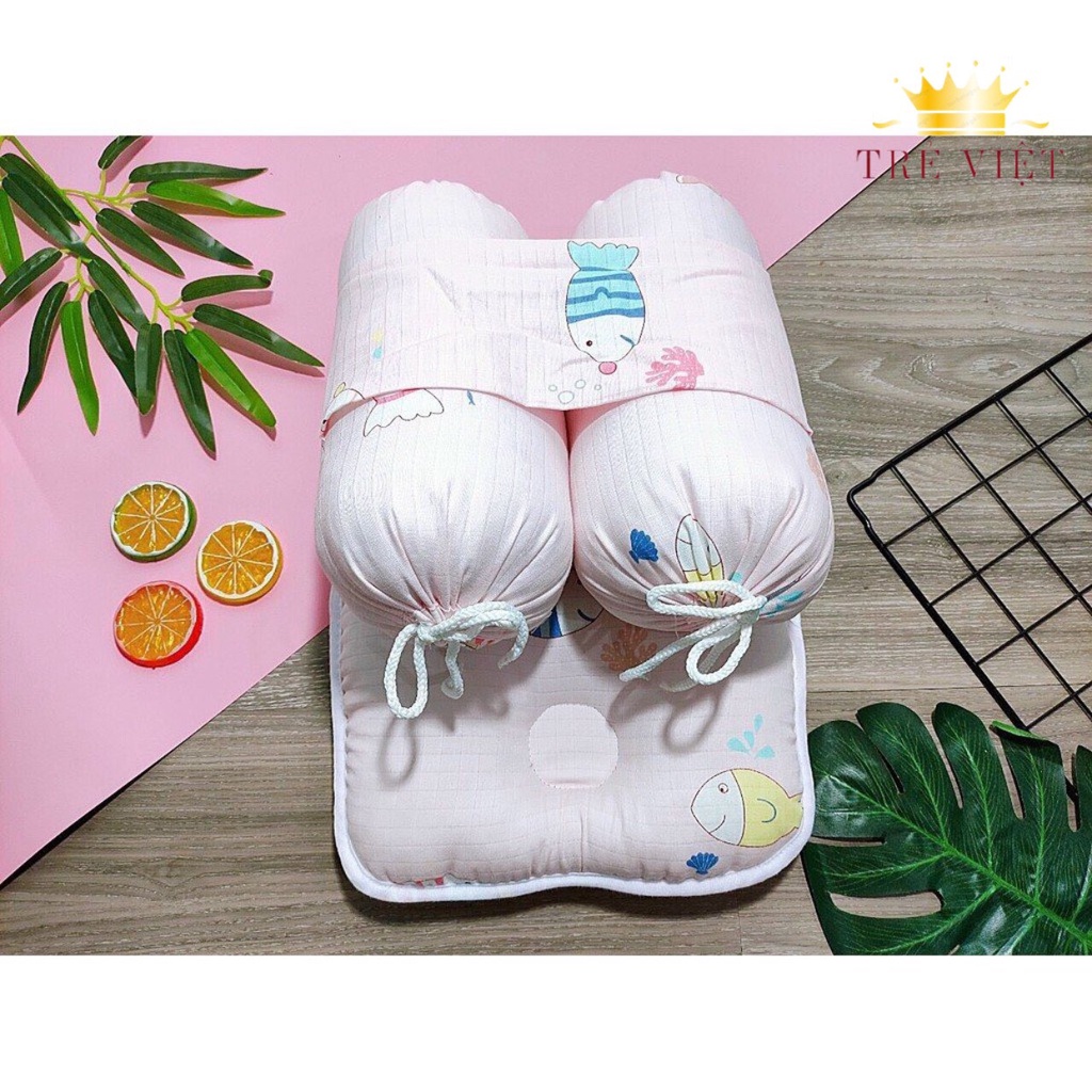 Gối chặn cho bé, gối sơ sinh cao cấp, chất liệu vải cotton mềm mịn, cực kỳ dễ chịu cho bé.