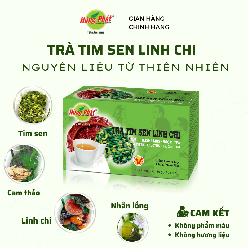 Trà Tim Sen Linh Chi Vị Thanh Mát Hỗ Trợ Cải Thiện Giấc Ngủ Da Đẹp Dáng Xinh Hộp 25 gói - Thương Hiệu Hùng Phát