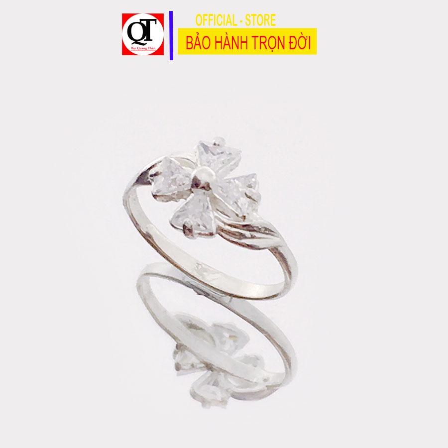 Nhẫn trẻ con hoa mai cho bé gái chất liệu bạc ta gắn đá trắng sáng trang sức Bạc Quang Thản – QTTC5