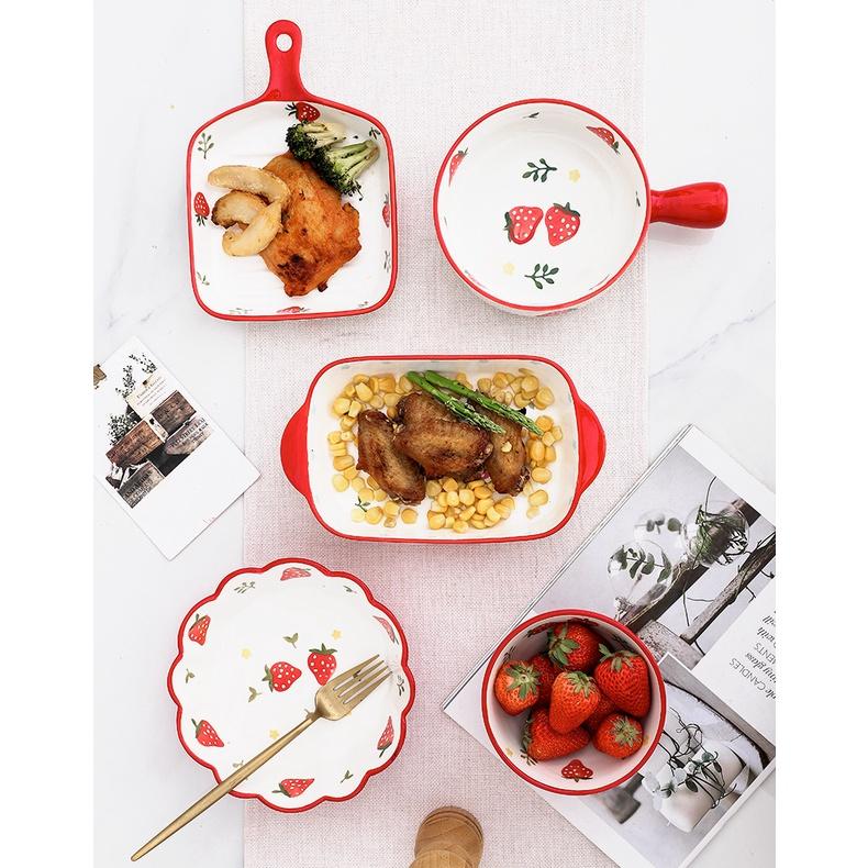 Bộ bát đĩa sứ dễ thương ăn cơm Dâu Tây decor cao cấp trang trí bàn ăn