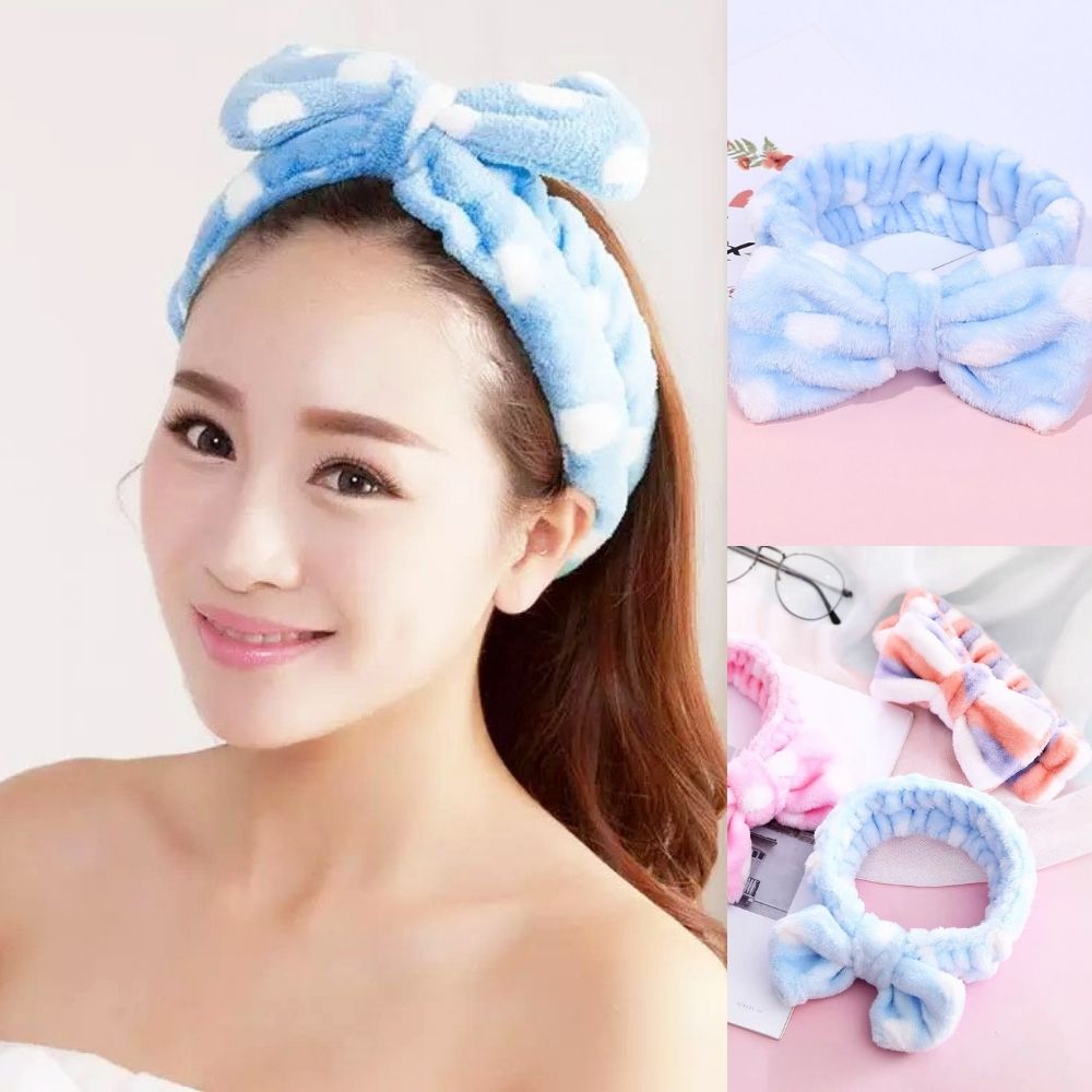 Băng đô turban nơ, băng đô rửa mặt họa tiết chấm bi cute BD28