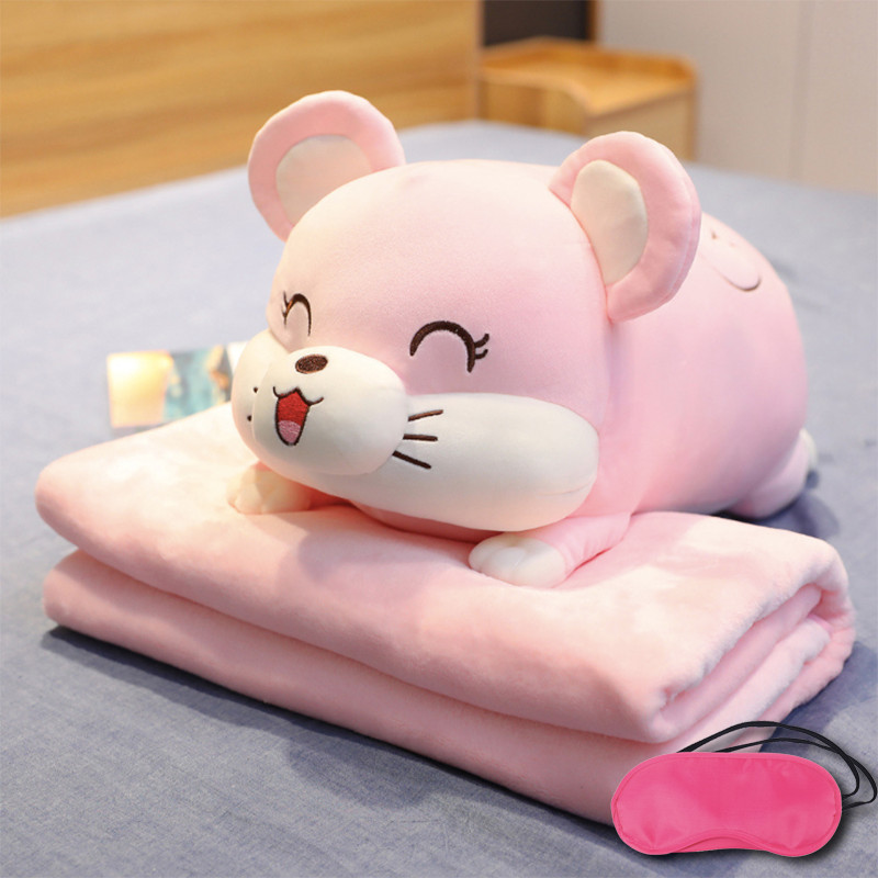 Bộ gấu gối mền CHUỘT LƯỜI 3 trong 1, gấu bông kèm chăn gối ngủ trưa văn phòng, du lịch, cho bé