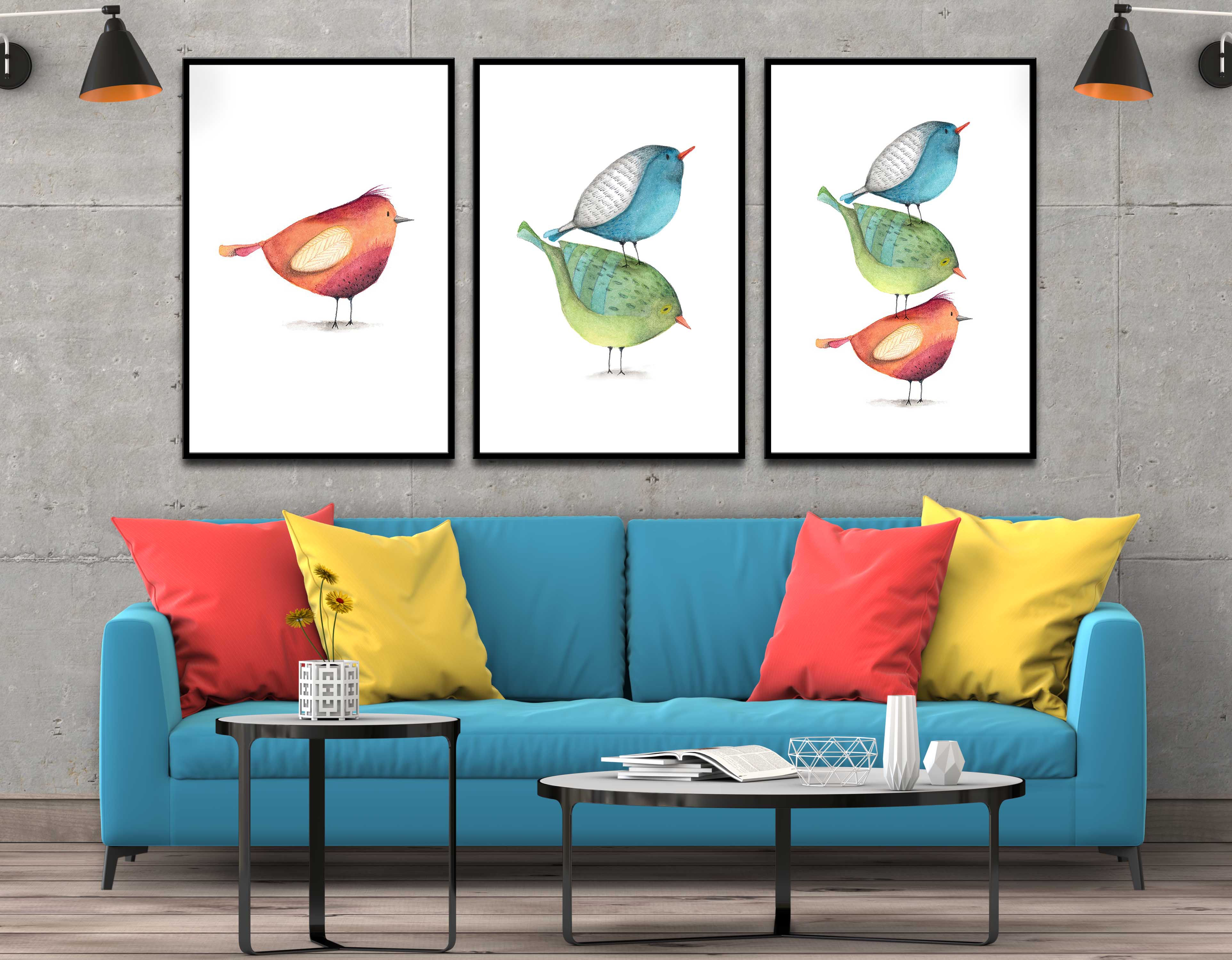 Bộ 3 tranh decor những chú chim cute - DC002