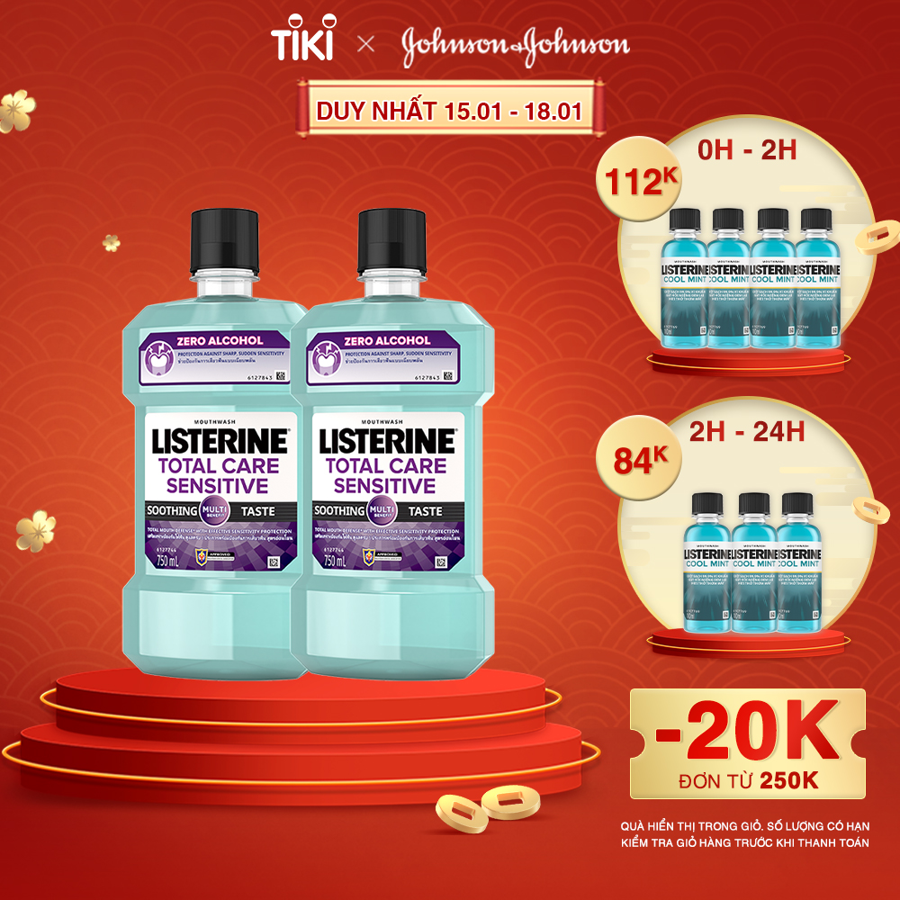 Bộ 2 Nước súc miệng cho răng nhạy cảm Listerine Total Care Sensitive Soothing Taste 750ml/chai