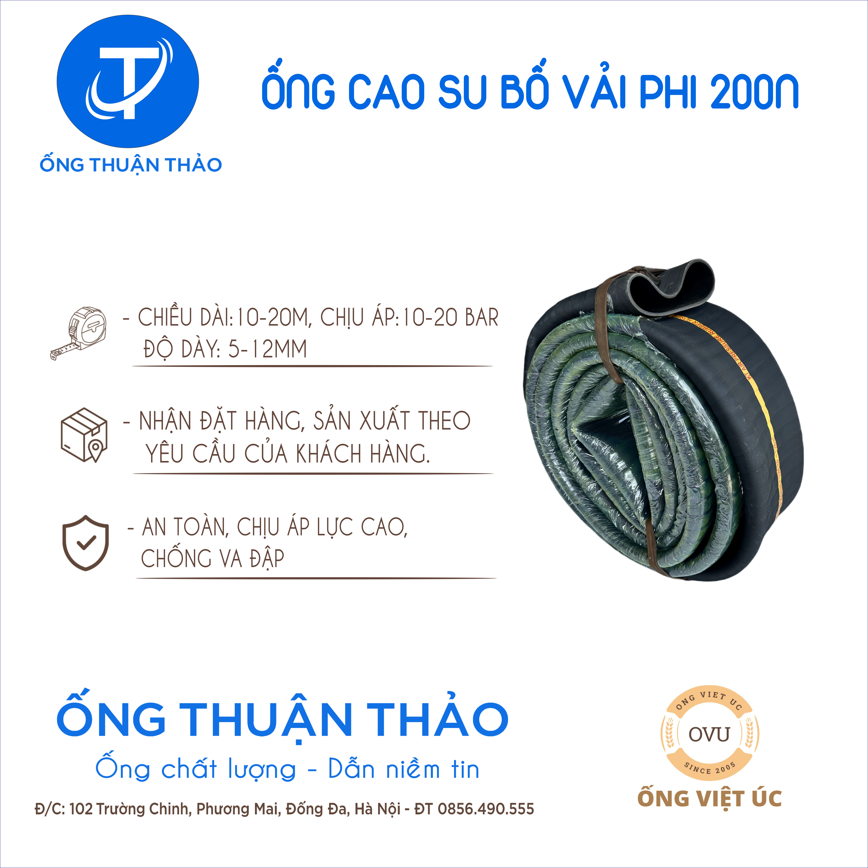 Ống cao su bố vải KT phi 200MM CUỘN 10 MÉT Nhập Khẩu - Ống Chống Phá Chống Nổ THUẬN THẢO
