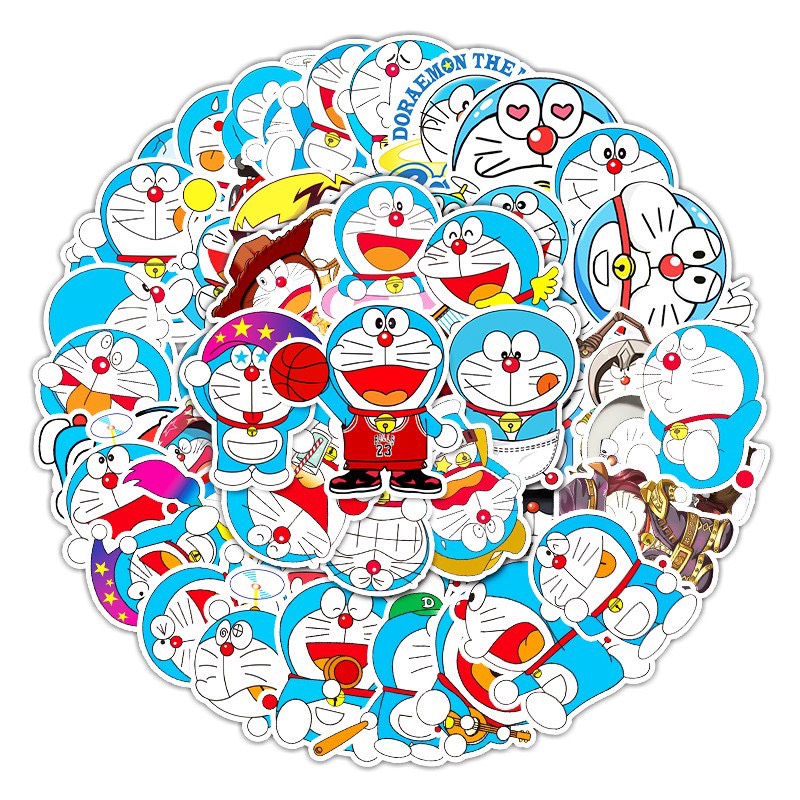 Bộ 50 miếng Sticker chống thấm nước hình Doraemon đáng yêu