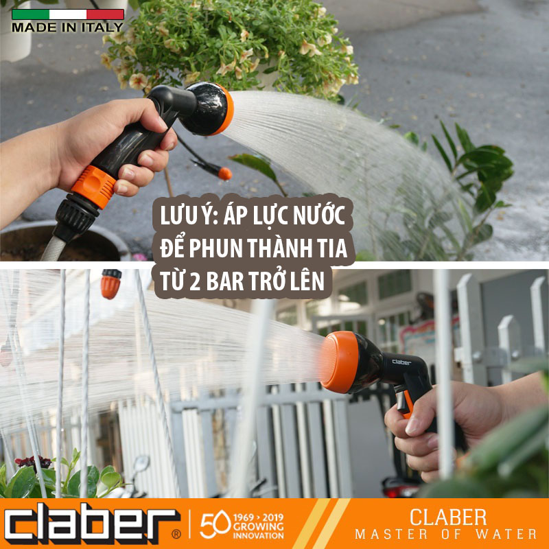 Bộ Vòi Tưới Cây Ban Công Claber Mini-set Garden 9032, 10 mét, vòi hoa sen có khóa rảnh tay, 2 khớp nối nhanh, 1 đầu nối vòi