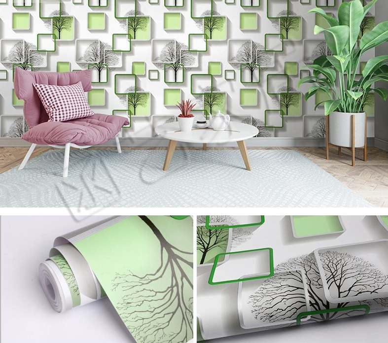 Combo 10 mét giấy dán tường, decal dán tường trang trí nhà cửa Ô VUÔNG CÂY XANH LÁ khổ 45cm