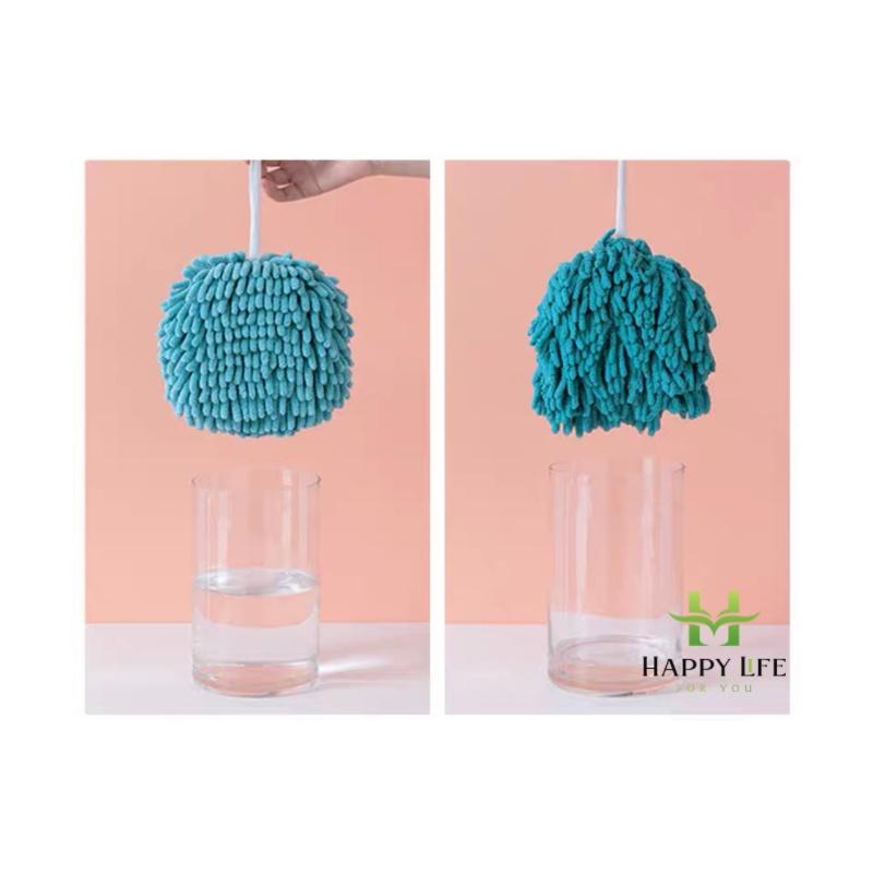 Khăn lau tay nhà bếp nhà vệ sinh có móc treo, bông lau tay san hô tròn mềm mịn thấm hút - Happy Life 4U