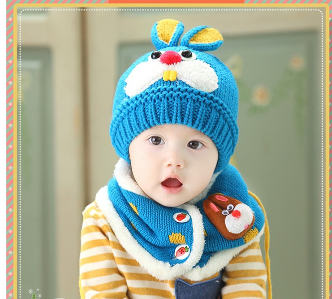 Bộ mũ và khăn len tai thỏ cho bé