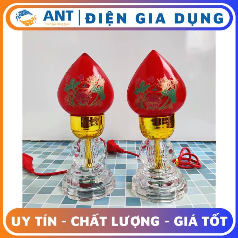 Đôi đèn thờ trái đào, Cặp đèn bàn thờ phật, Đèn để bàn thờ ,ĐÈN THỜ ĐÀO THỦY TINH