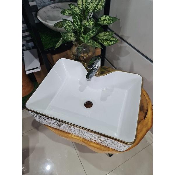 lavabo đặt bàn hoa vuông ( phủ men nano cao cấp)