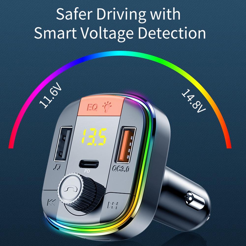 Tẩu sạc nhanh QC 3.0 hai cổng USB không dây với PD và máy nghe nhạc MP3 Bluetooth 5.0 cho xe hơi