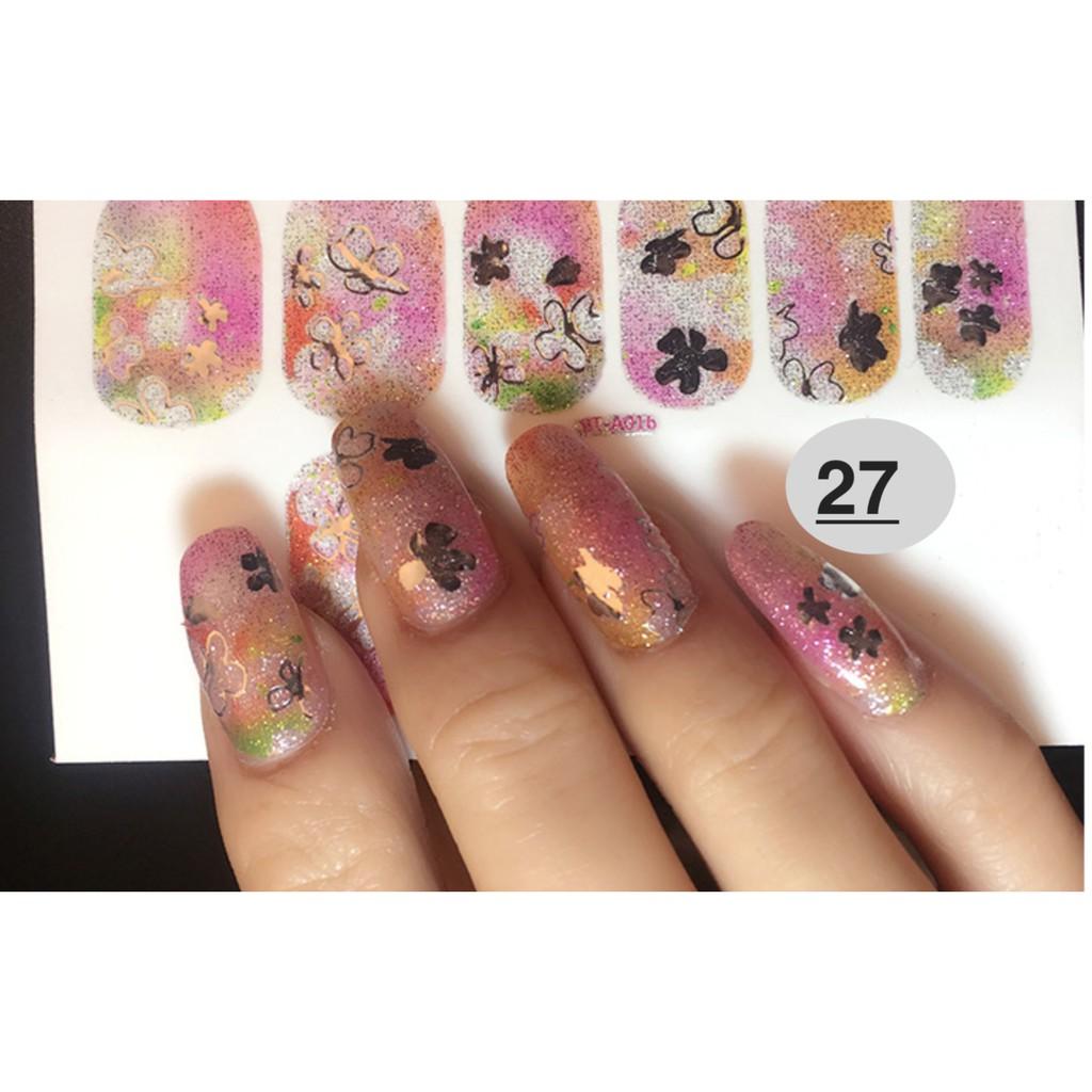 Móng tay giả nail art 012 bộ 12 sticker- tặng kèm giũa mini và 2 khăn khô vô trùng