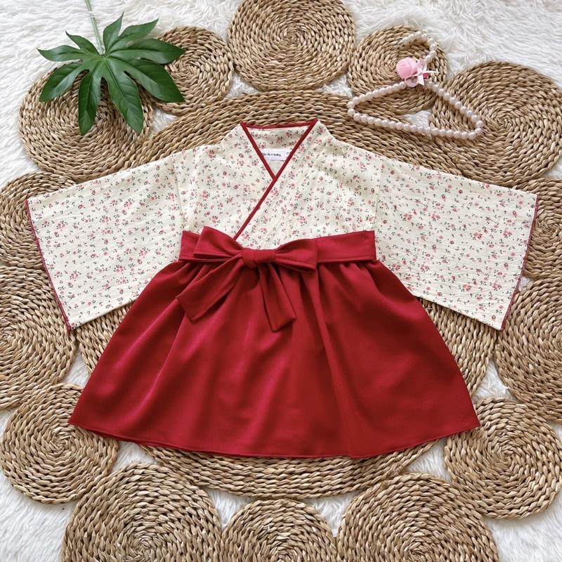 Váy Kimono Nhật Bản Cách Điệu Bé Gái 3 Đến 18kg, Đầm Bé Gái Chất Lụa Ướt + Đũi Cara