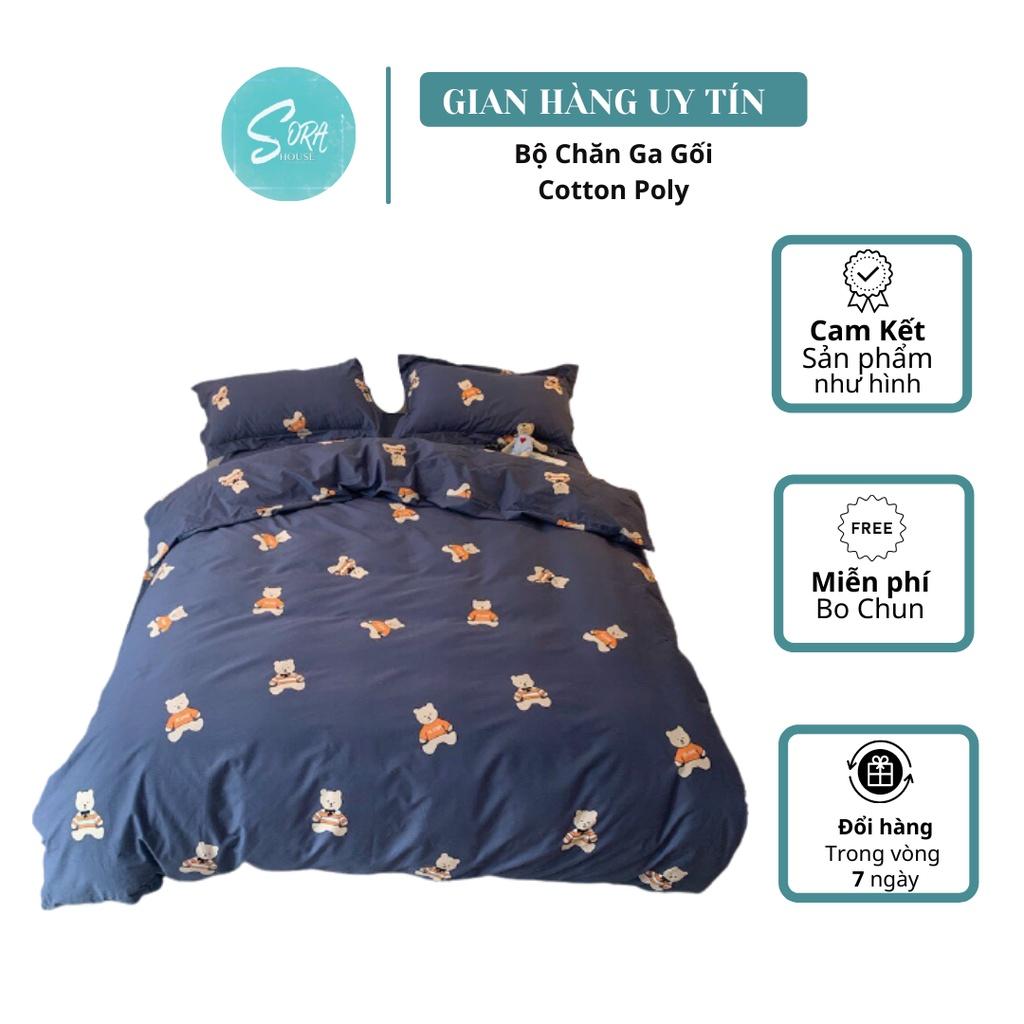 Bộ Chăn Ga Gối Cotton Poly Gấu Teddy Xanh