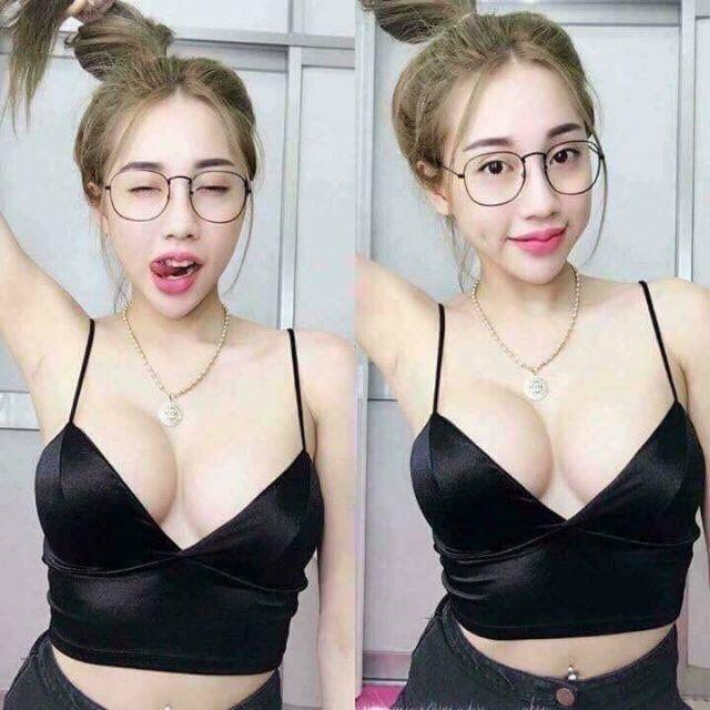 Áo bra dây satin phi bóng bản to, áo bra hot girl, áo bra satin croptop hot hit quyến rũ