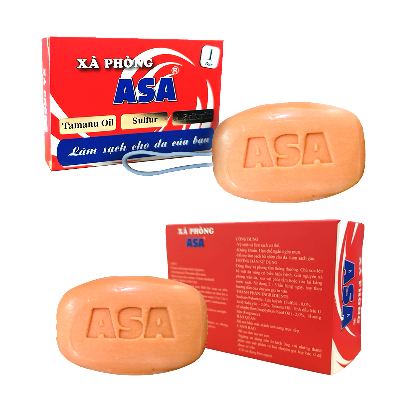Xà phòng ASA 100g (1 bánh lớn có dây treo) - Kháng khuẩn, hạn chế ngăn ngừa mụn, làm sạch gàu