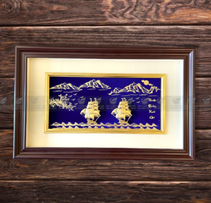 Tranh thuyền buồm hoa mai dát vàng 24k MT Gold Art- Hàng chính hãng, trang trí nhà cửa, phòng làm việc, quà tặng sếp, đối tác, khách hàng, tân gia, khai trương
