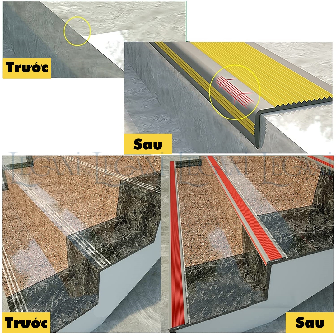 Miếng dán cầu thang bậc thềm chống trượt hình chữ L bám dính chống thấm nước ma sát lớn Legaxi