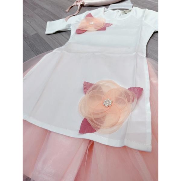 Áo dài bé gái thêu hoa mẫu thiết kế chất liệu cao cấp kèm mấn VyVy Kids Fashion
