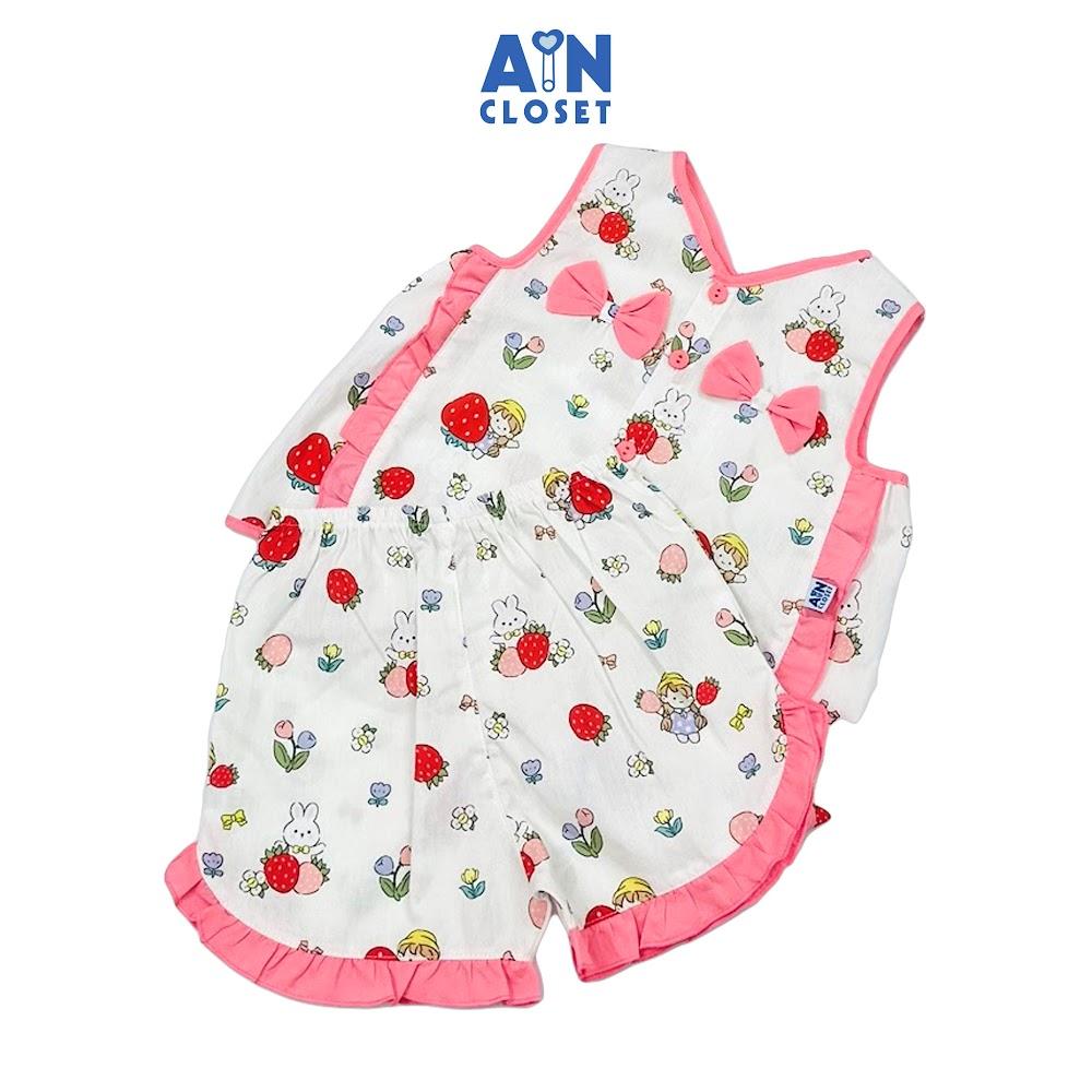 Bộ quần áo Ngắn bé gái hoạ tiết Bé Dâu Đỏ Cotton - AICDBGIUOBDS - AIN Closet