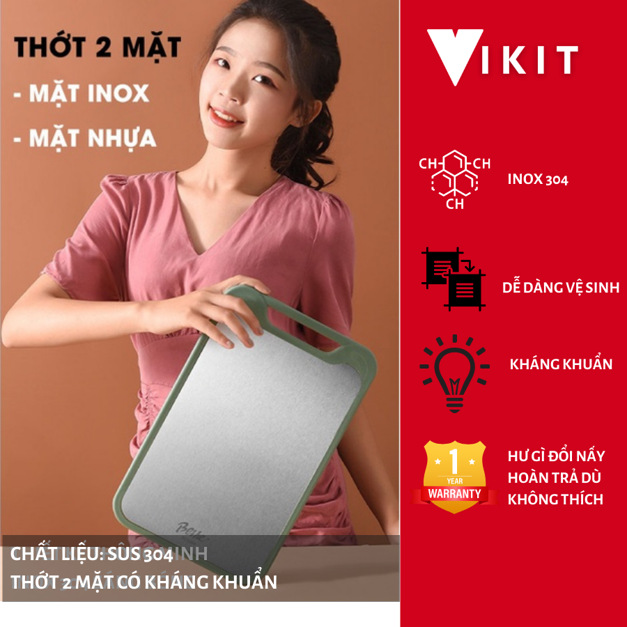 Thớt nhà bếp- Thớt inox 304 cao cấp 2 mặt- Thớt inox kháng khuẩn VIKIT TH02