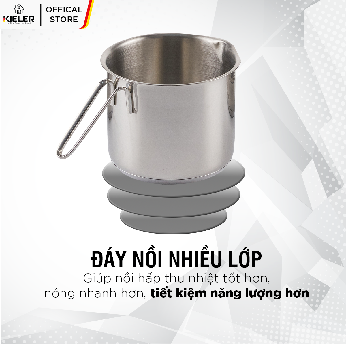 Nồi cán dài không nắp đựng mỡ KIELER đáy từ 14cm nấu nhanh, tiết kiệm điện, có 2 lớp chống dính Whitford RW1003-N14 - Hàng Chính Hãng