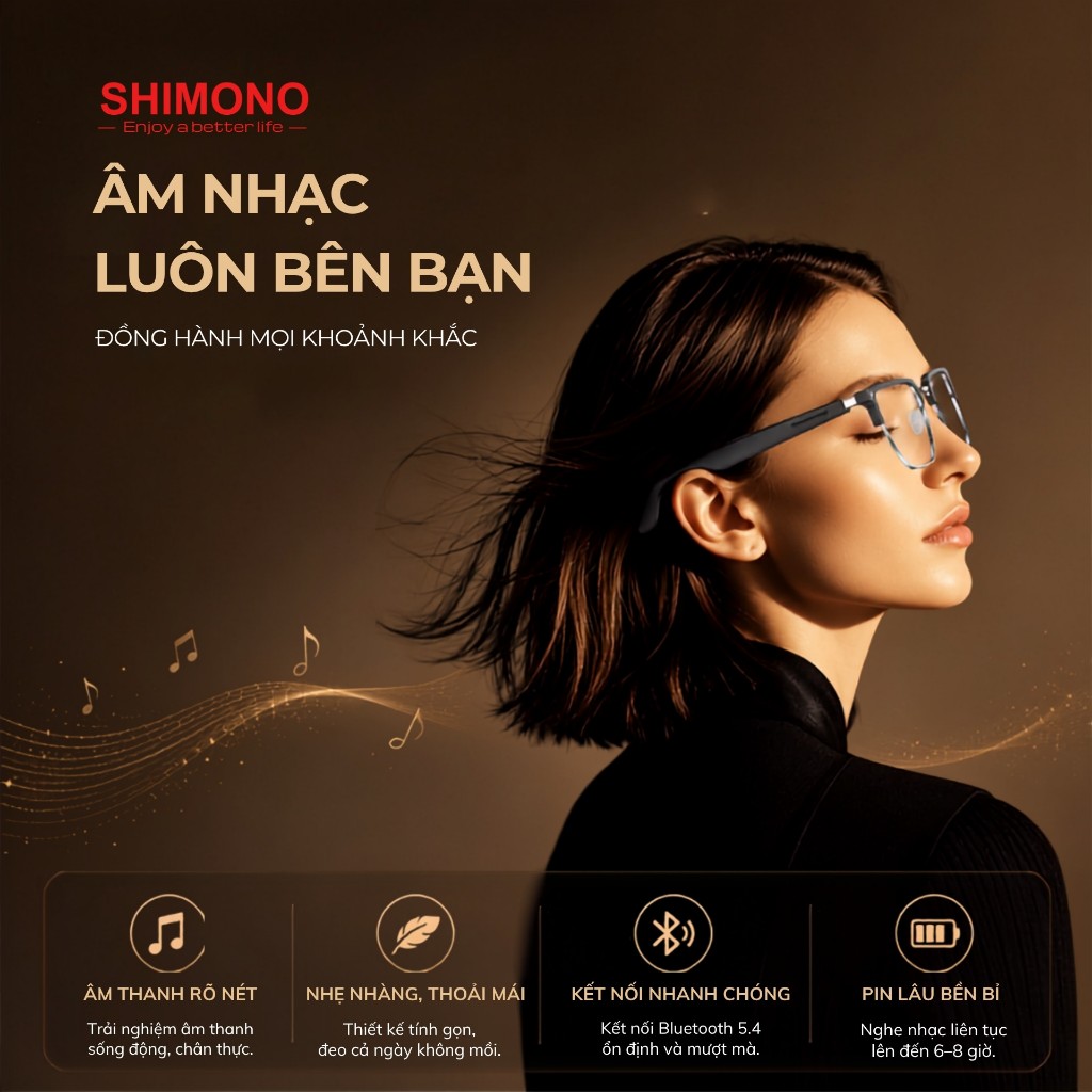 Kính Thông Minh Bluetooth SHIMONO AIMB-V2 Nghe Nhạc OpenEar, Đàm Thoại Rảnh Tay, Điều Khiển Cảm Ứng Hàng Chính Hãng