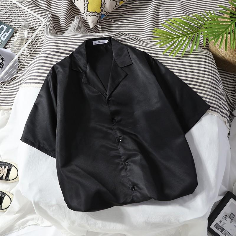 Áo Sơ Mi Nam Tay Ngắn Dáng Rộng Màu Trơn Thời Trang