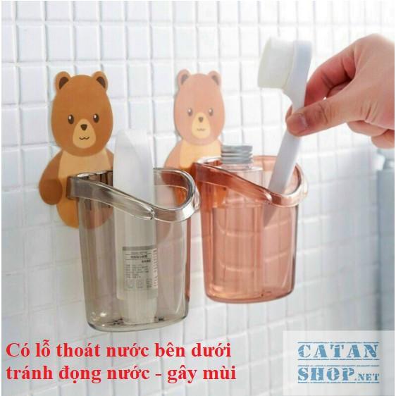 Ly cốc đựng bàn chải kem đánh răng dán tường hình gấu cute, Cốc dán tường nhà tắm chú gấu dễ thương GD442-LyGau