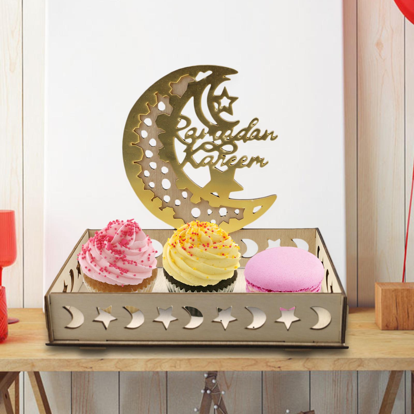 Ramadan Wooden Tray Eid Plates for Home,Eid Mubarak Tableware Tray Ramadan Decorations for Table Wooden Tray Dessert Display Holder for Ramadan Table